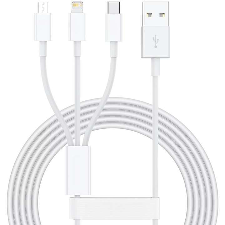 USB кабел 3в1 Flippy SX - 21, USB към micro USB/USB-C/iphone съвместим, 3A, 1.2m, Бял