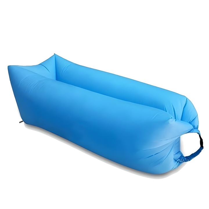 Saltea Gonflabila Lazy Bag Tip Sezlong Pentru Camping, Plaja Sau Piscina, Cu Rucsac Depozitare, Albastru, 190x70cm