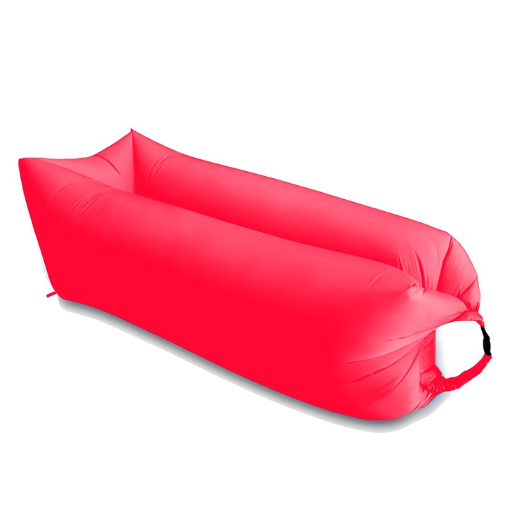Saltea Gonflabila Lazy Bag Tip Sezlong Pentru Camping, Plaja Sau Piscina, Cu Rucsac Depozitare, Rosu, 190x70cm