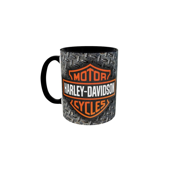 Cana neagra gift shop personalizata cu mesaj, harley davidson, model 2, din ceramica, 330ml