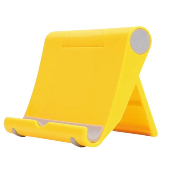 Поставка OZ, За бюро/нощно шкафче, Сгъваем, Преносим, Универсално регулируем за телефон или таблет, Мини, Жълт