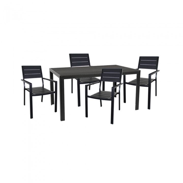 Set masa cu scaune de gradina RAKI masa 156x78cm cu 4 scaune culoare neagra