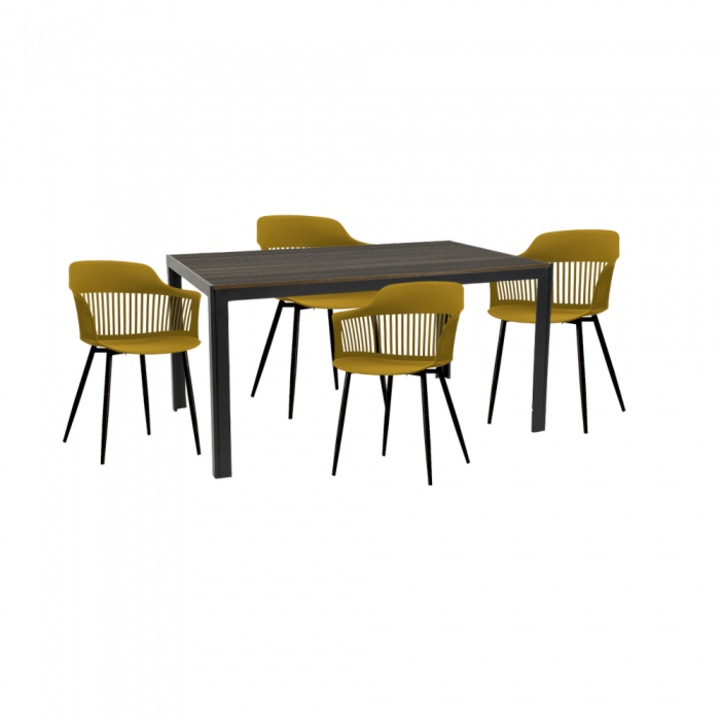 Set pentru curte/gradina/terasa RAKI VIDEIRA masa maro 156x78x74cm cu 4 scaune FLORIDA 53х59х81,5cm culoare galben/negru