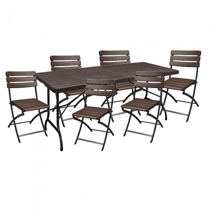 Set mobilier pliant RAKI CANGUSU pentru gradina, terasa masa 180x76x73cm cu 6 scaune