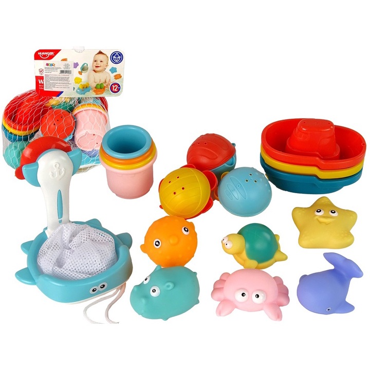 Vízi állatok Gumihálós fürdőszett Tengeri élőlények 17 darabos 13381