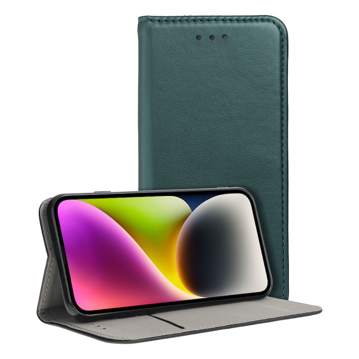 Husa carte Samsung Galaxy A34 5G, husa flip, husa telefon, suport card bancar, inchidere magnetica, verde, Smart Magnetic