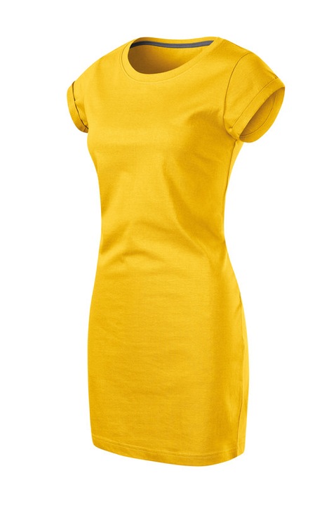 Tricou tip rochie, Pentru dama, 100% Bumbac, Croiala lejera, Guler rotund cu decolteu adanc, Galben