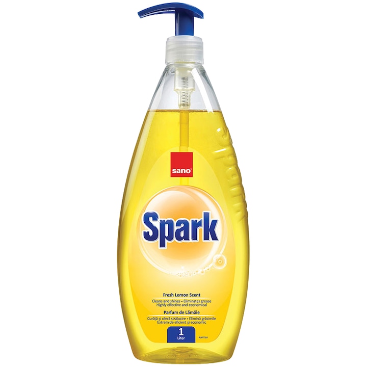Почистващ препарат за съдове Sano Spark, Лимон, С помпичка, 1 л