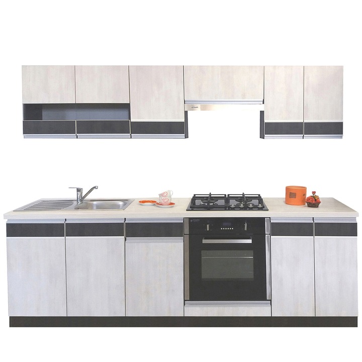 Set Bucatarie Sara 2B, Genarom, Sosna Norweska / Sosna Norweska Czarna, 240 x 195,5 x 60 cm