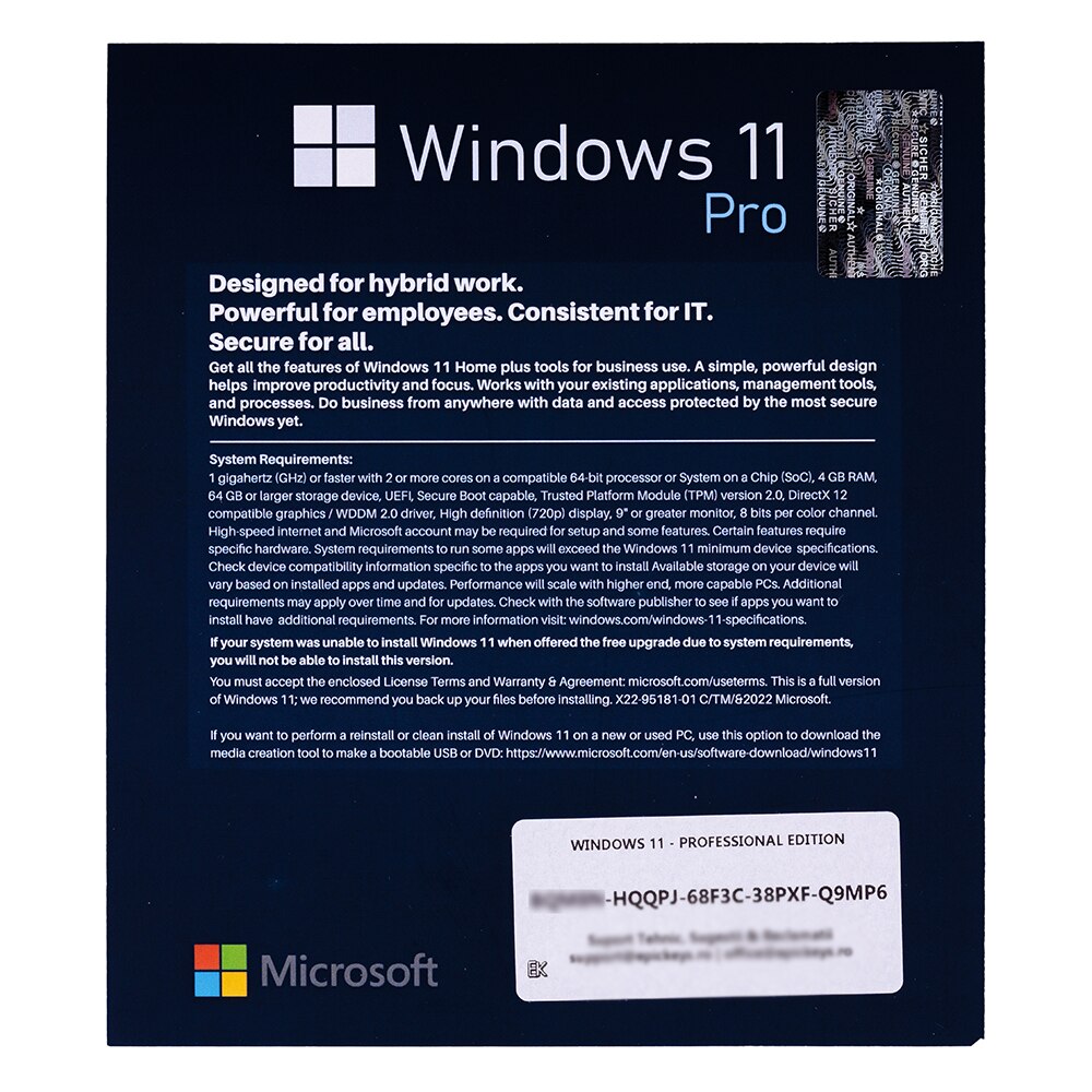 Microsoft Windows 11 Pro 64 Bit Multilanguage Retail Medialess Emagbg 4027