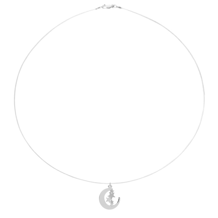 Colier fir transparent cu pandantiv Luna si Stele din Argint 925, reglabil 38-41 cm