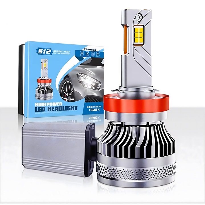 H1 LED Izzókészlet, AutoREY® Super CSP, 2 Darab, 136W Teljesítmény, 30000 Lumen Fényerő, 6000K Hidegfehér Fény, 360° Világítás Minden Izzónál, Fejlett CSP Chip Technológia, Beépített CANBUS, Plug & Play, Nincs Izzóhiba Jelzés, Hosszú Élettartam