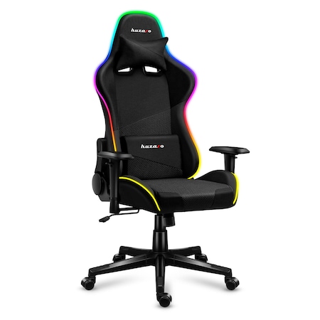 Scaun de gaming, Huzaro Force 6.2, brate reglabile, suport lombar reglabil, perna pentru gat, Mesh, 130 kg, Negru/RGB