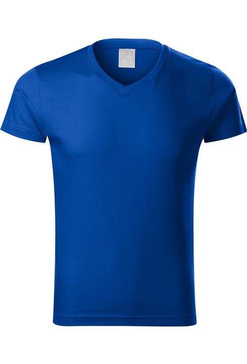 Tricou pentru barbati, 100% Bumbac, Slim fit, Cusaturi laterale, Guler in V, Decolteu adanc, Finisaj cu silicon, Albastru