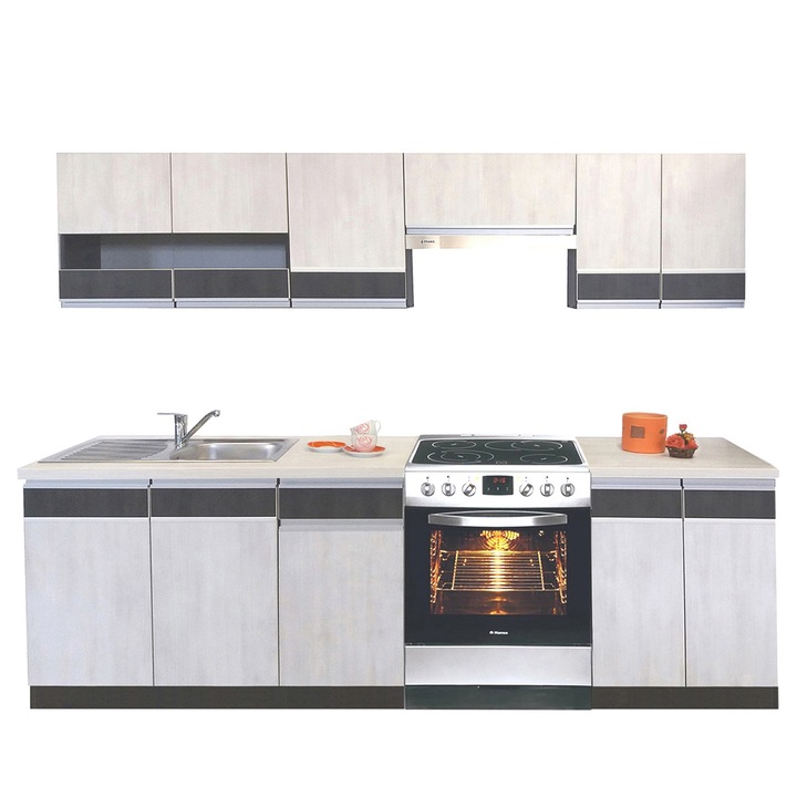 Set Bucatarie Sara B, Genarom, Sosna Norweska / Sosna Norweska Czarna, 240 x 195,5 x 60 cm