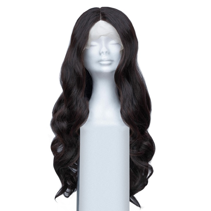 Peruca Par, Body Wave, Celebra, 100% Fibra Kanekalon, "Lola", Saten inchis, 66 cm, 300 gr