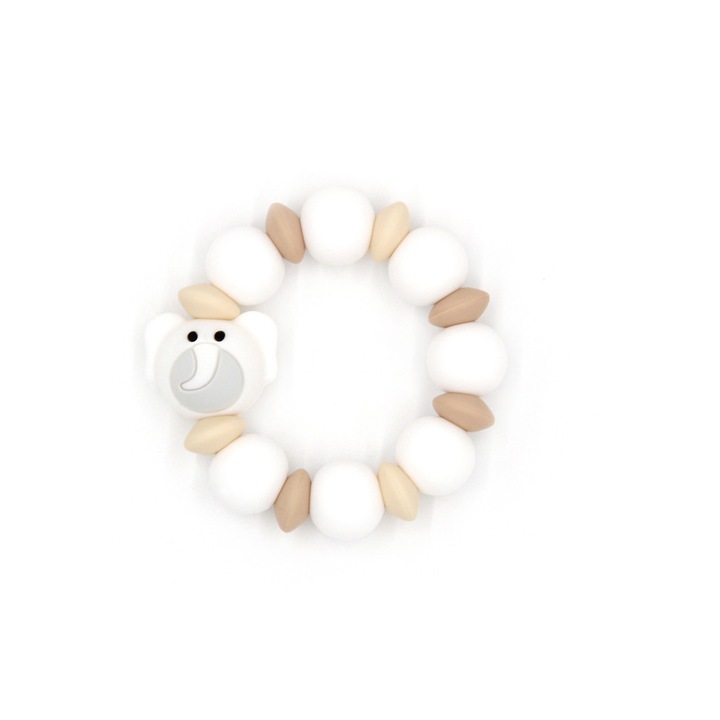 Jucarie dentitie din silicon alb, elefant