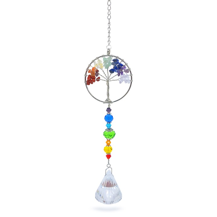 Ornament suspendat suncatcher, zioda smart essentials®, pentru interior si exterior, cu efect de reflexii colorate, Tree of life, multicolor