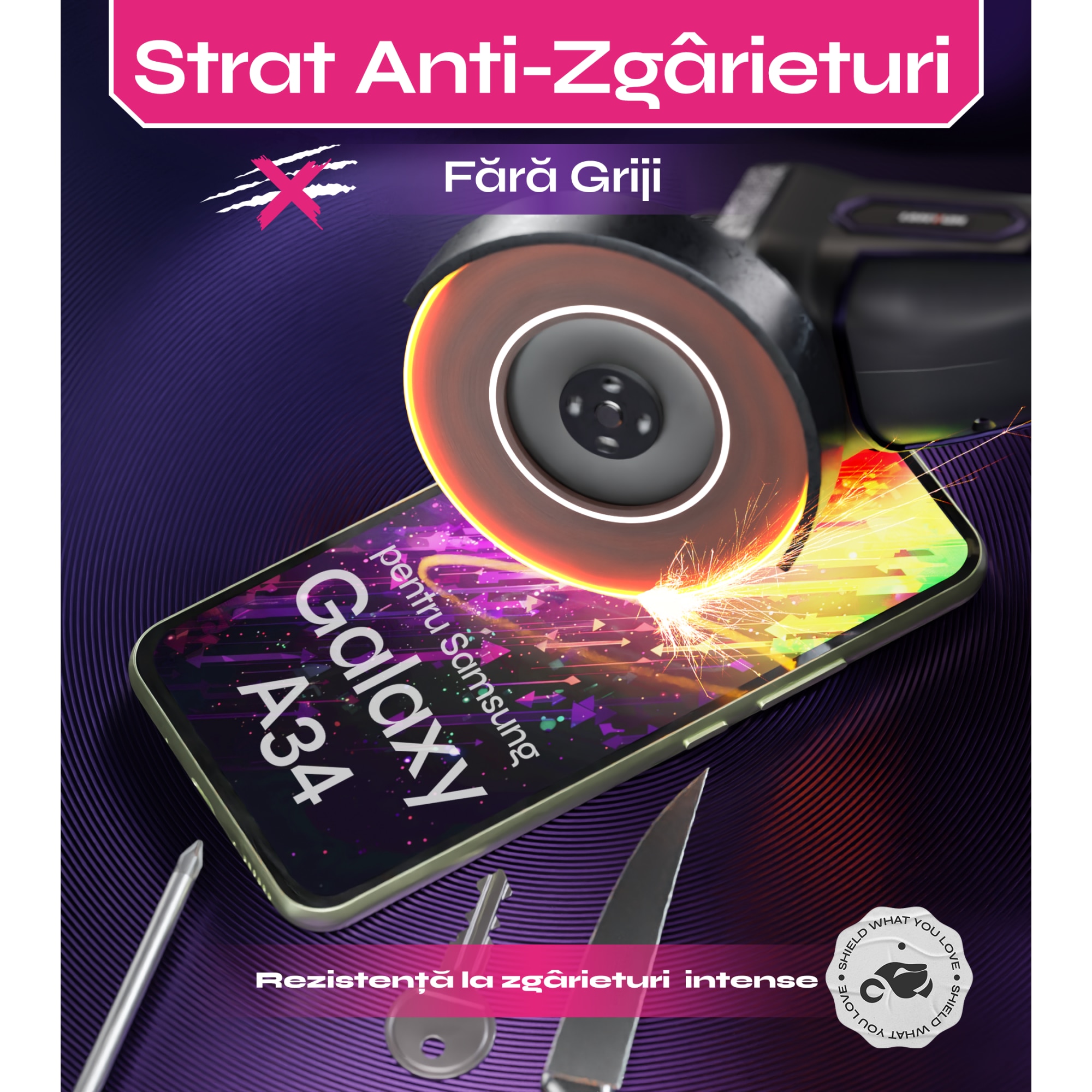 Set 2 Folii sticla compatibil cu Samsung Galaxy A34, DefenSlim, instalare usoara si rapida cu dispozitiv de potrivire automata in 30 sec cu Easy Install Kit patentat, protectie telefon