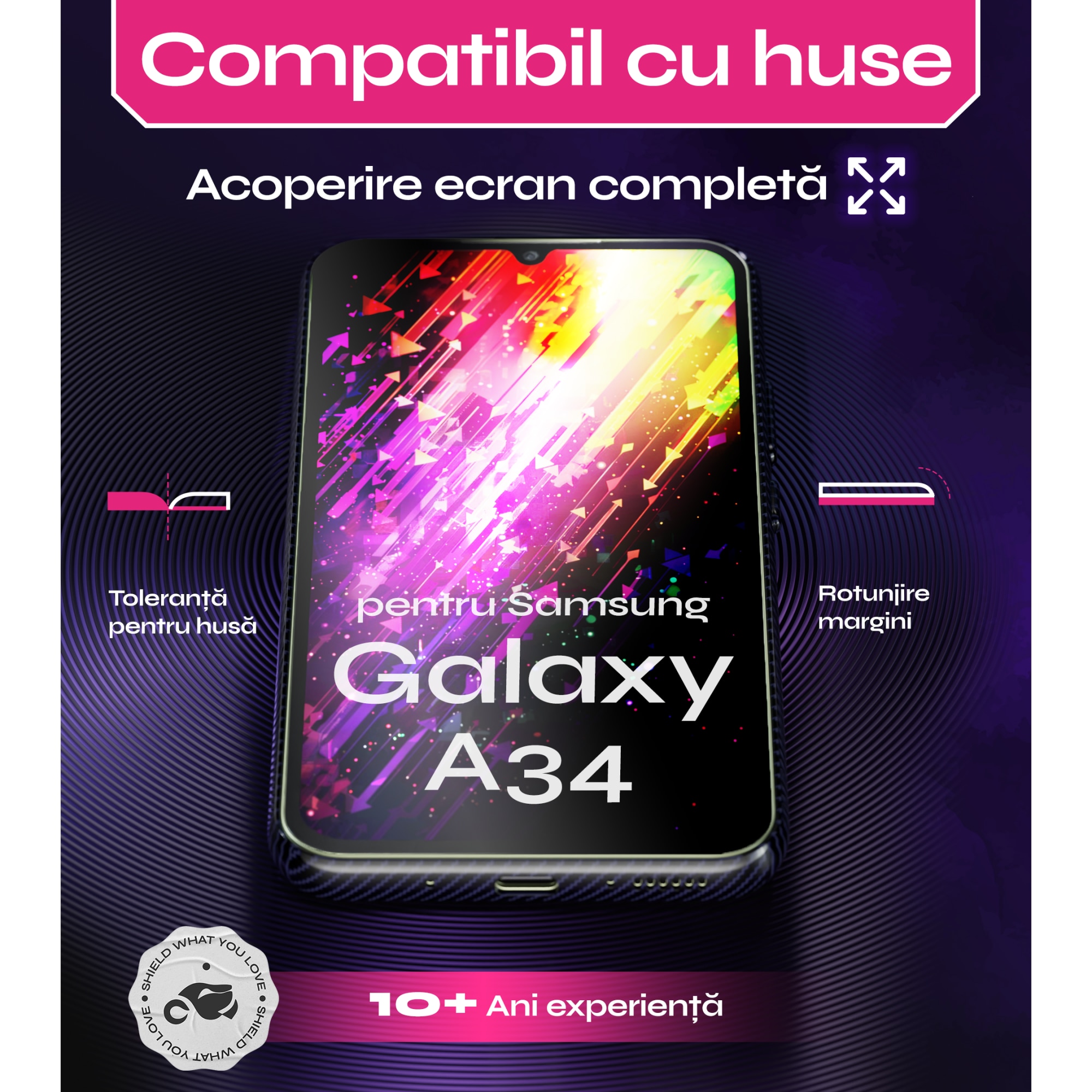 Set 2 Folii sticla compatibil cu Samsung Galaxy A34, DefenSlim, instalare usoara si rapida cu dispozitiv de potrivire automata in 30 sec cu Easy Install Kit patentat, protectie telefon