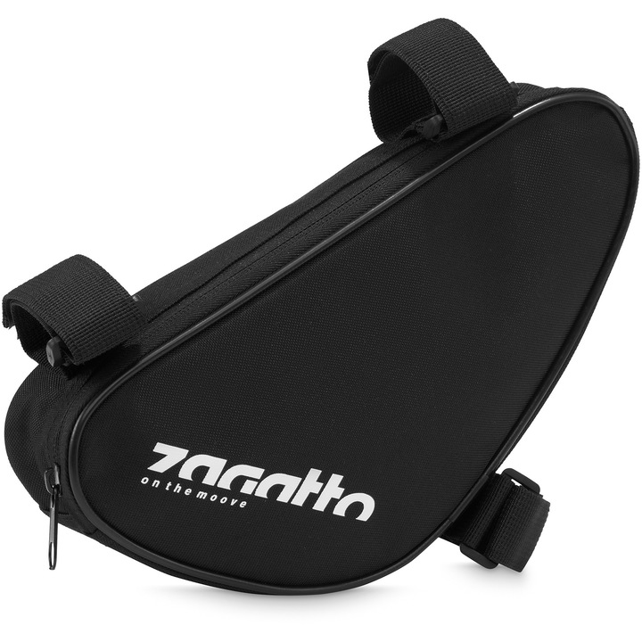 Geanta de bicicleta triunghiulara, Zagatto®, Negru, Universala, Unisex, Multifunctionala, 3 elemente de fixare, Impermeabila, Usoara, Spatioasa, Nylon/Poliester, 28x14x7 cm, 2L, ZG785
