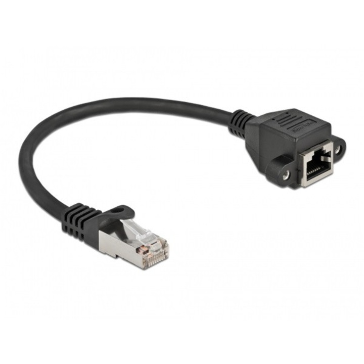 Cablu de extensie de retea S/FTP RJ45 tata la RJ45 mama, Cat. 6A, 25 cm, Negru