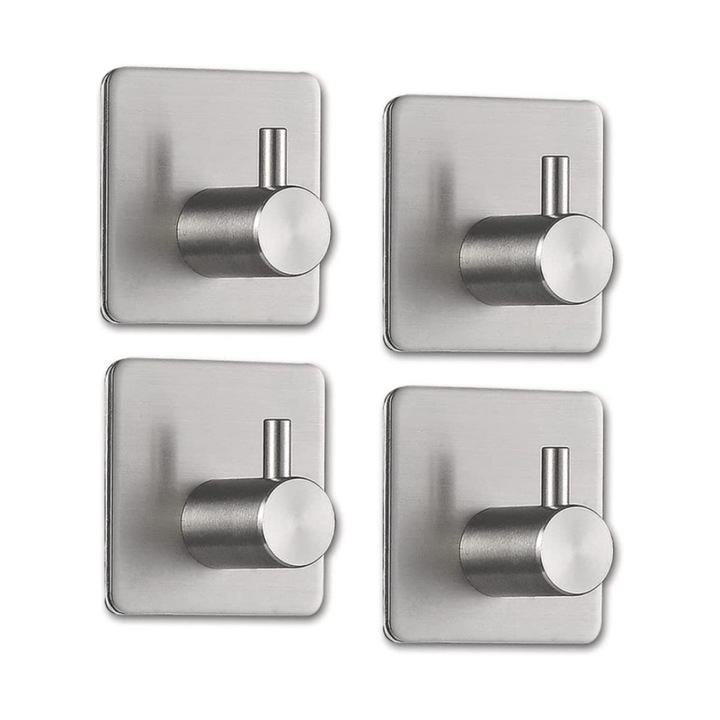 Set 4 bucati carlige adezive, Parafasa, Otel inoxidabil, Argintiu