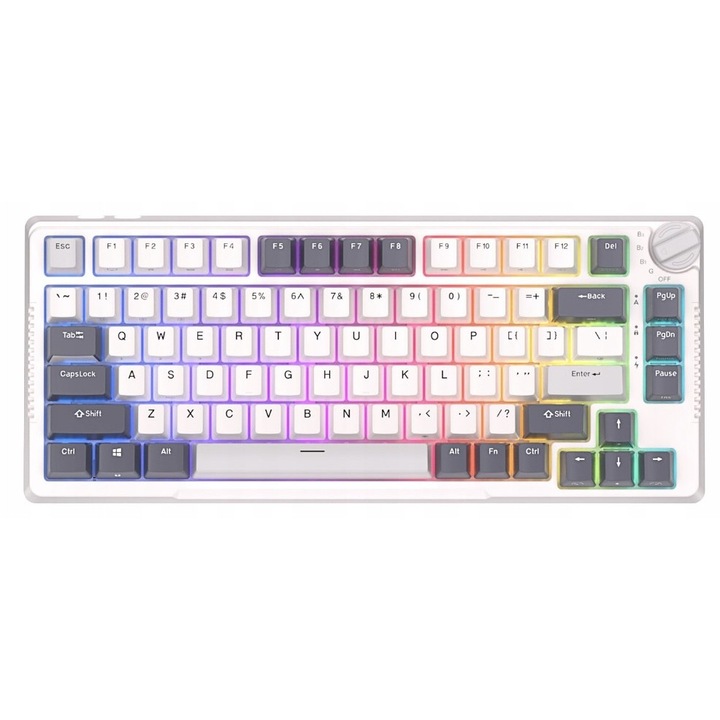 Механична клавиатура RGB, Kbcustom, ABS, Бяло/Сиво