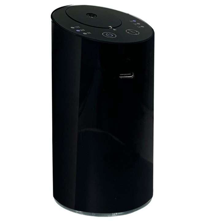 Illatosító diffúzor, autóhoz, 2000 mAh akkumulátorral, illatesszencia tartalékkal, elegáns és modern design, fekete színű