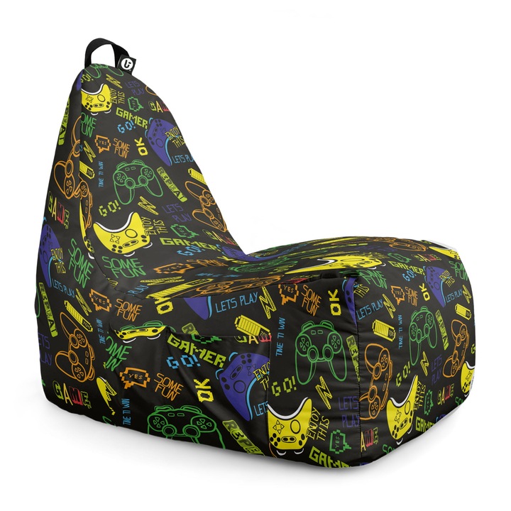 Fotoliu Updeco Puf Bean Bag tip Chill XL, impermeabil, indoor/outdoor, sac interior, cu maner, 66 x 95 x 75 cm, let's play
