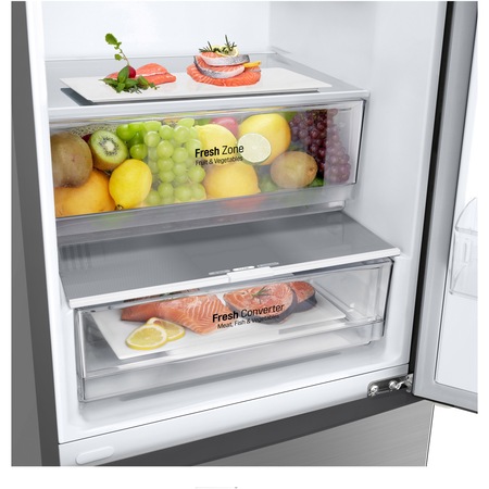 Combina frigorifica LG GBP62PZNCN1, 384 l, No Frost, Compresor Smart Inverter, DoorCooling+, Clasa C, H 203 cm, Inox