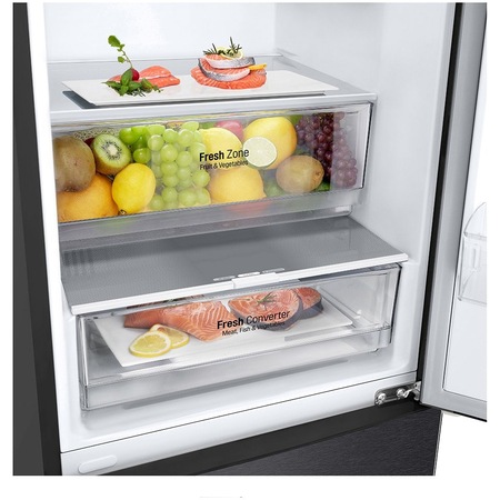 Combina frigorifica LG GBP62MCNBC, 384 l, No Frost, Compresor Smart Inverter, DoorCooling+, LinearCooling, NatureFresh, Clasa B, H 203 cm, Negru