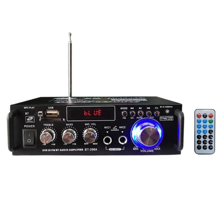 Bluetooth stereo karaoke hifi, erősítő, rádió, házimozi, mp3, usb, sd + távirányító - fekete