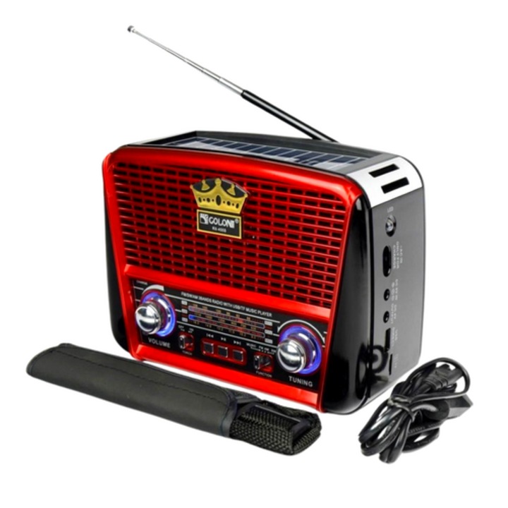 Retró beach hifi bluetooth napelemes rádió, hangszóró + Mp3 - piros/fekete
