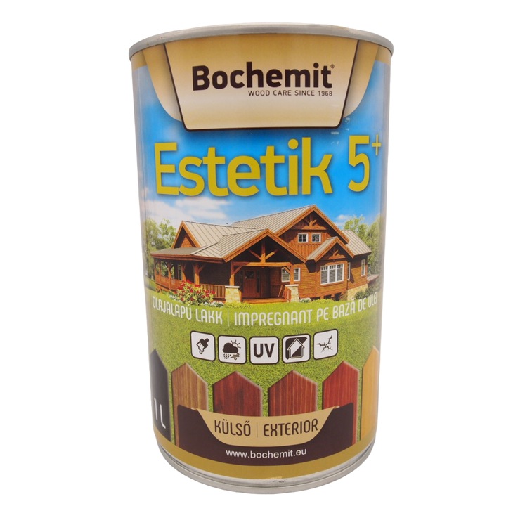 Ulei pentru impregnare si protectie a lemnului, Bochemit, Estetik, de exterior, culoare nuc, 1 L