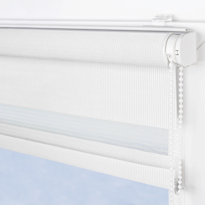 Roleta textila, Clasica, instalare non-invaziva, rulou Zi si Noapte, Jaluzea, P+R, 40 x 150 cm, alb
