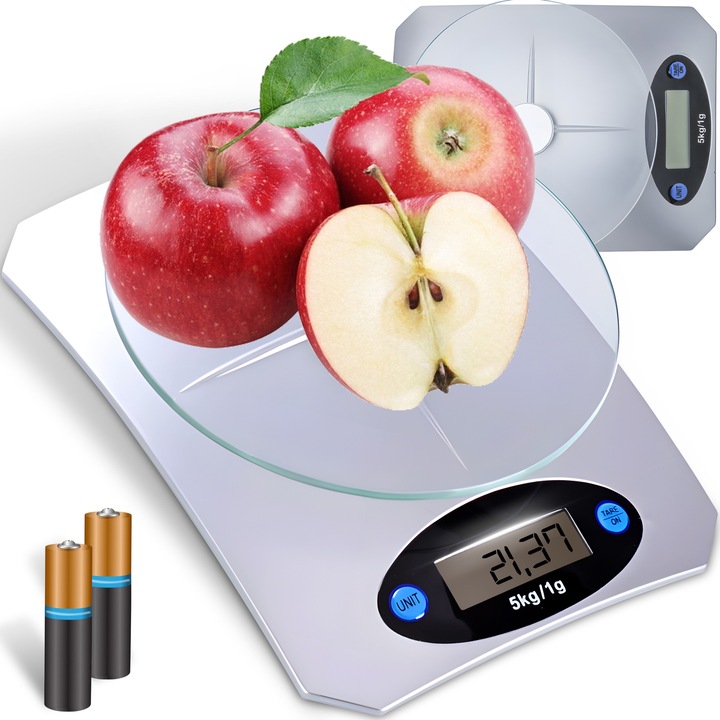 Cantar de Bucatarie RETOO TechPro, Greutate Maxima 5 kg, Ecran LCD, Livra (lb), Gram (g), Kilogram (kg), Uncie (oz), Picioare Antiderapante, Functia de Tara, Dimensiuni Mici, Oprire Automata Dupa 2 Minute, Perfect pentru Bucatarie