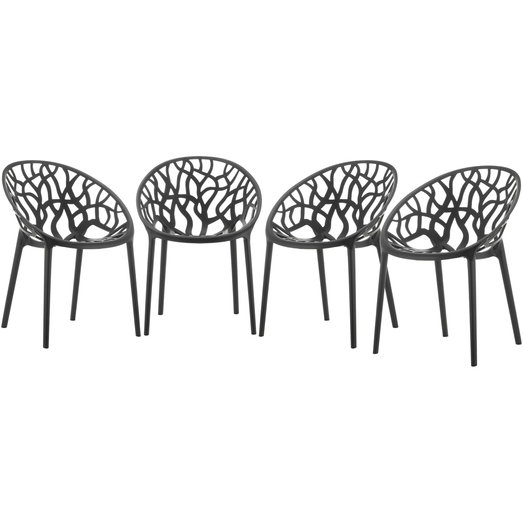 Set 4 scaune Kring Mystic, suprapozabile, interior/exterior, HORECA, tratat UV, polipropilena (PP), Negru