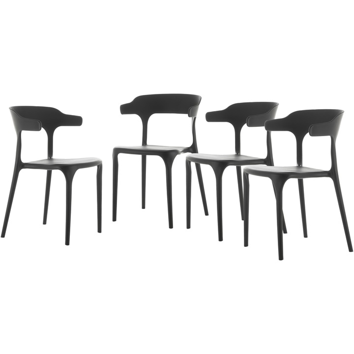 Set 4 scaune Kring Bari, suprapozabile, interior/exterior, HORECA, tratat UV, polipropilena (PP), Negru