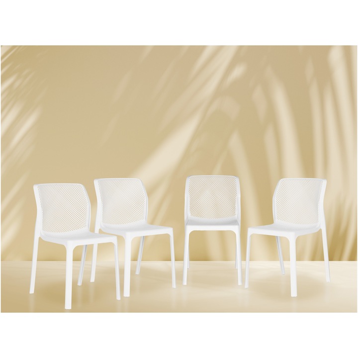 Комплект 4 стола Kring Porto, Интериор/Екстериор, UV обработка, Полипропилен (PP), Бял