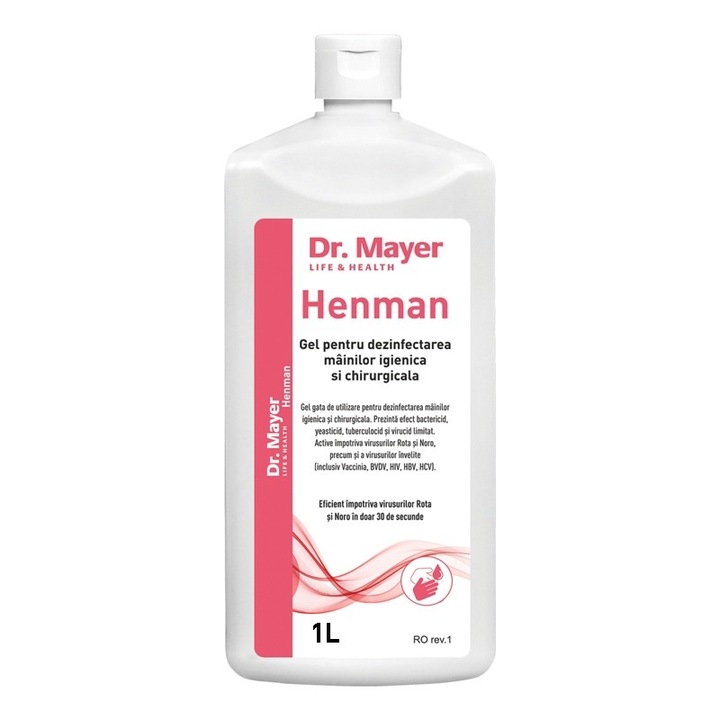 Професионален дезинфектант 1L, HENMAN DR.Mayer, за хигиенна и хирургична дезинфекция на ръце в болници, клиники, медицински кабинети