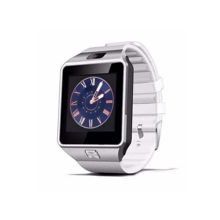 Ceas Smart bluetooth, multifunctional, SIM GSM pentru primire / efectuare apeluri, multiple functii pentru siguranta, localizare, Alb