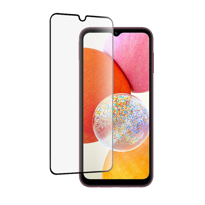 Samsung Galaxy A14 4G / 5G-vel kompatibilis üvegvédő fólia, 9H védelmi fokozat, fekete éllel