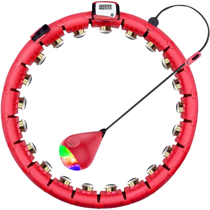 Edzőtermi hula hopp karika állítható masszázzsal súlyozott 24 külön levehető kapocs piros