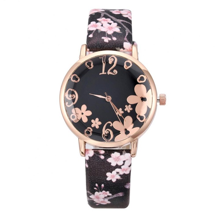Дамски кварцов часовник, Floral Luxury, черен