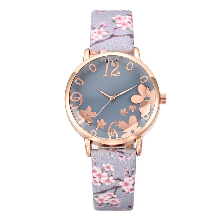 Дамски кварцов часовник, Floral Luxury, сив