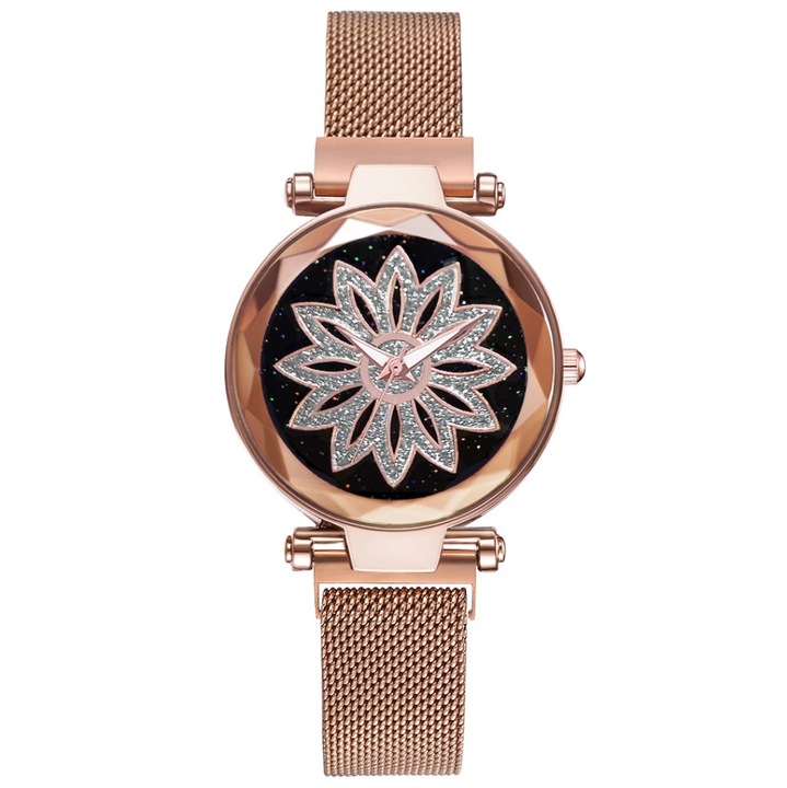 Дамски кварцов часовник, Flower Sky Diamond, златист