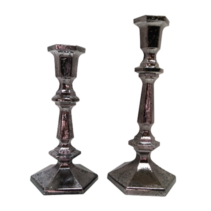 Свещник Stilvera, Стъкло, Кракле, Тъмно сив, 21см