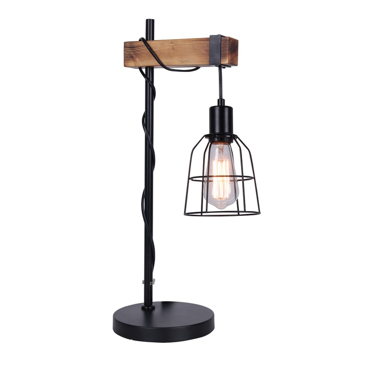 Lampa de masa, ItaLux, E27, Lemn/Metal, 55 cm, Negru