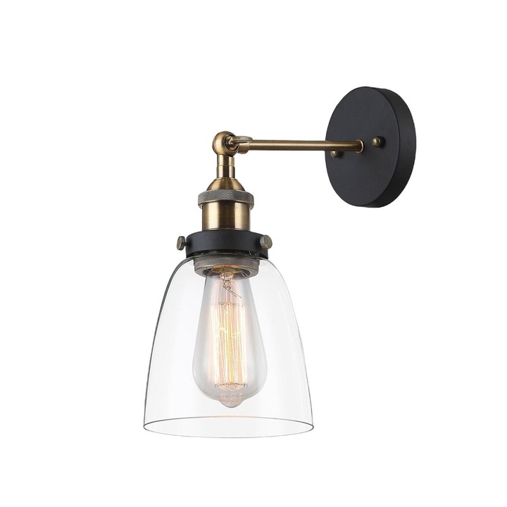 Аплик, ItaLux, E27, Стъкло/Стомана, Черен